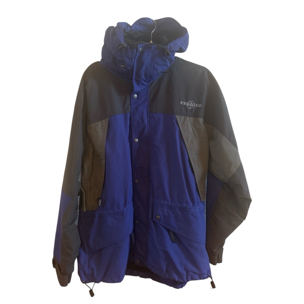 Vintage Perigee Mountain Jacket Men's Size‎ Medium Blue Gray Black Hood Pockets